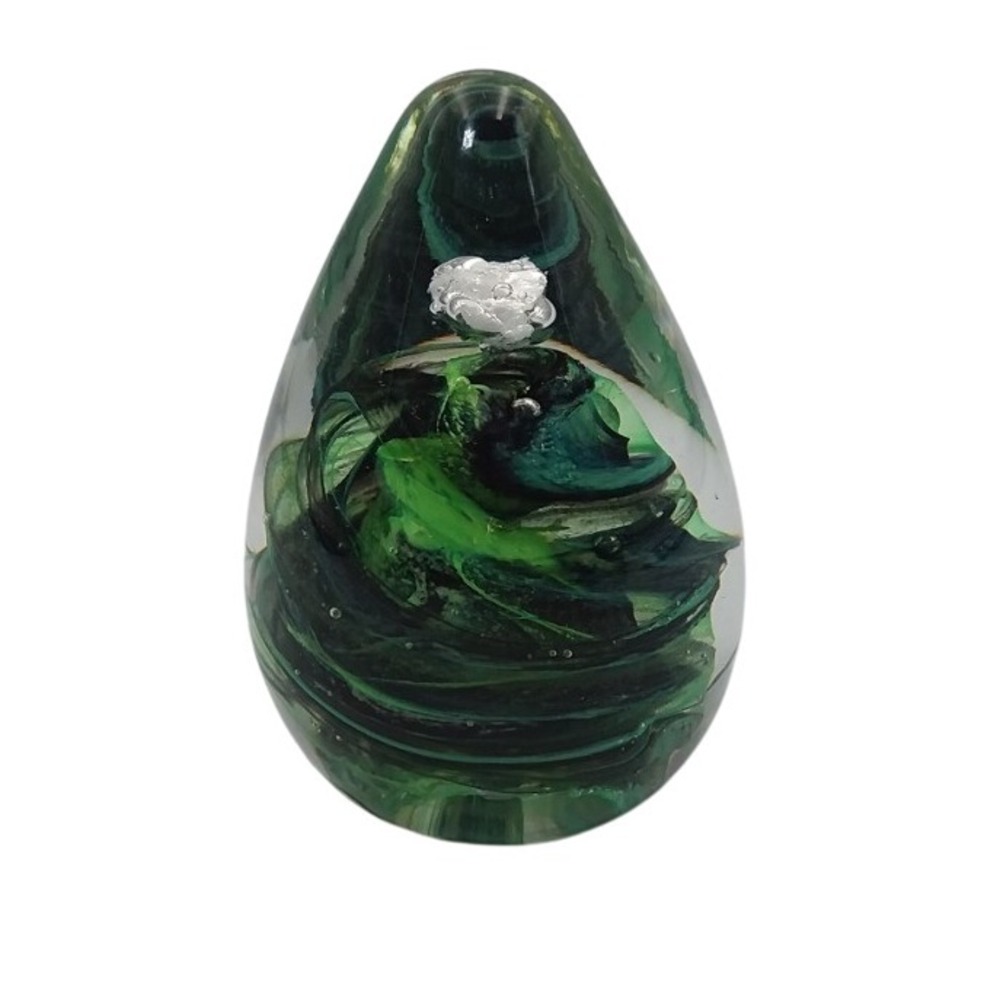 Vintage Kerry Glass Paperweight Irish Art‎ Glass Emerald Green Swirls Flower